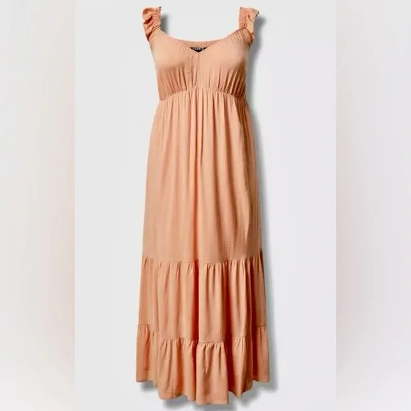 Torrid Peach Rayon Slub Ruffle Strap Tiered Maxi Dress - Size 2X - 18-20 - NWOT! - Picture 9 of 10